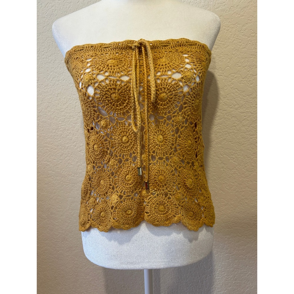 Melissa Odabash Crochet Tube Top Size S Yellow Mustard Boho Beach Cover Festival